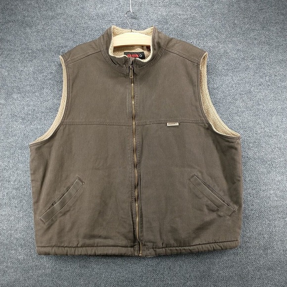 Wolverine Men's Full Zip Sherpa Lined Vest Brown XXL Cotton Twill - Picture 2 of 14